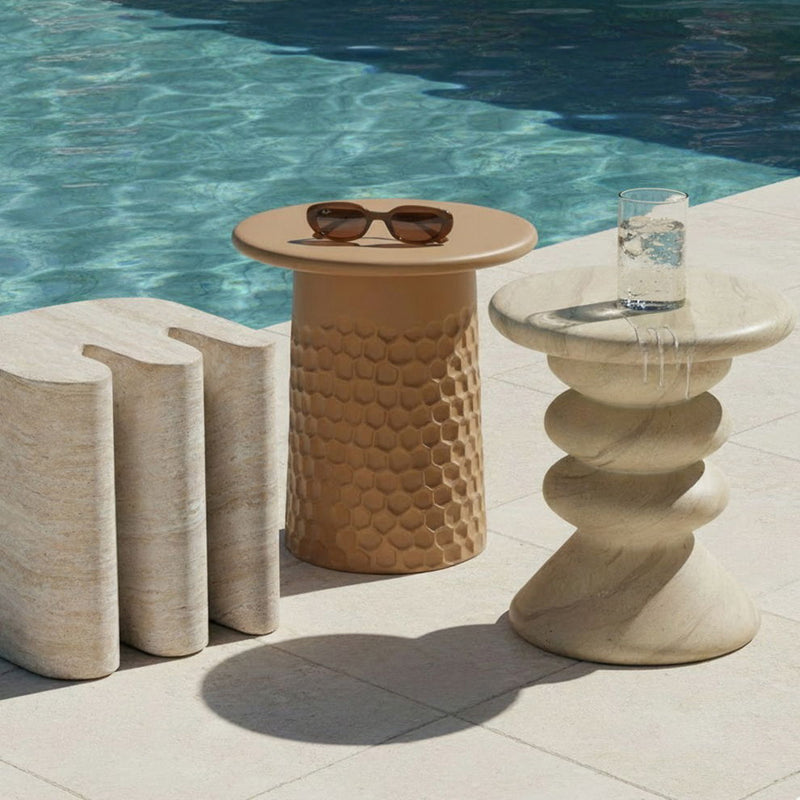 Hyre - Indoor / Outdoor Concrete Side Table - Faux Travertine