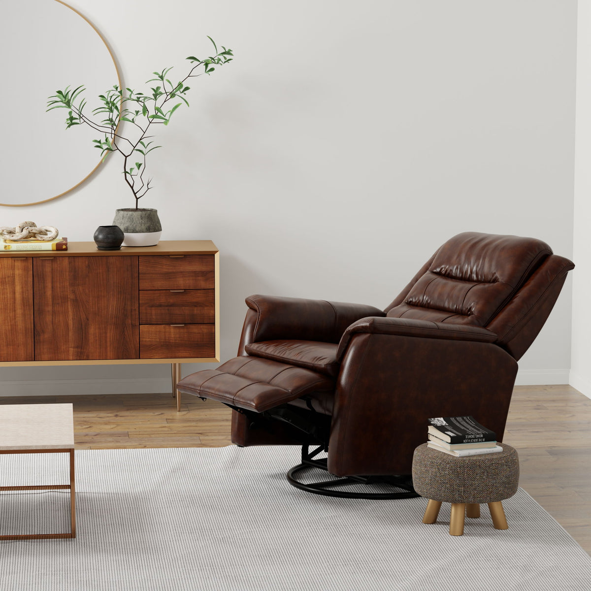 Swivel Recliner With Manual Adjustable Footrest