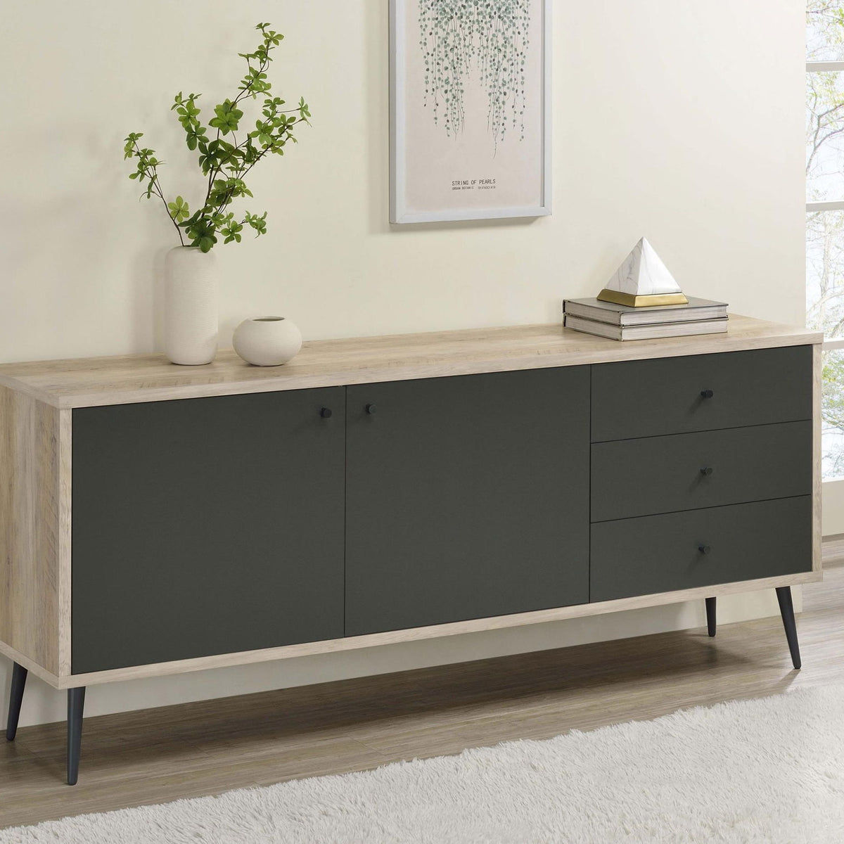 Maeve 2-door Engineered Wood Cabinet Antique Pine and Grey