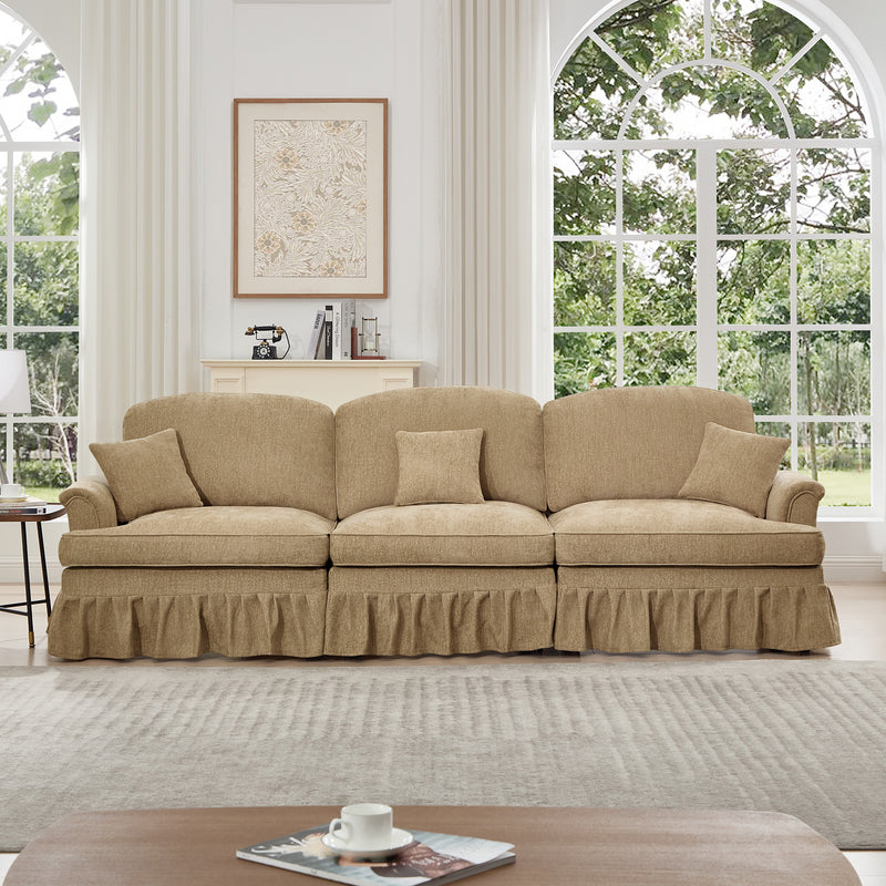 3-Seater Mid-Century Chenille Sofa - Light Coffee Chenille