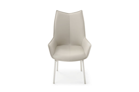 Cream swivel dining chair with cushioned seat and tall backrest