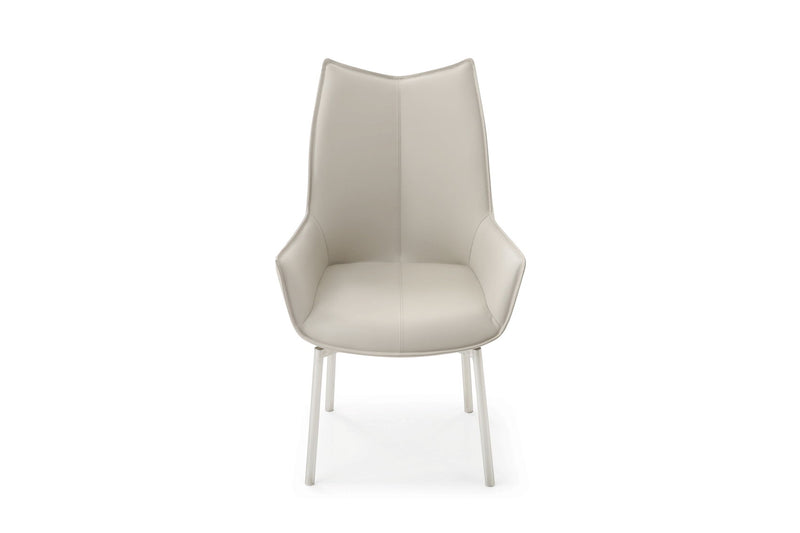Cream swivel dining chair with cushioned seat and tall backrest