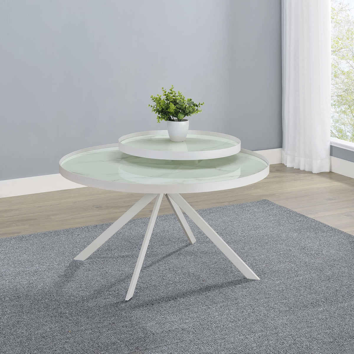 Briggs Round Marble Printed Glass Top Coffee Table White