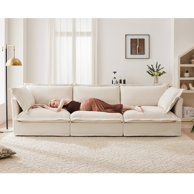 3-Seater Slipcovered Chenille Sofa - Cream Chenille