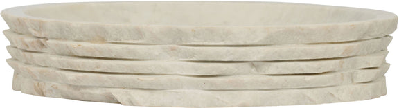 Genuine marble bowl, creamy white with layered banded sides and smooth rim