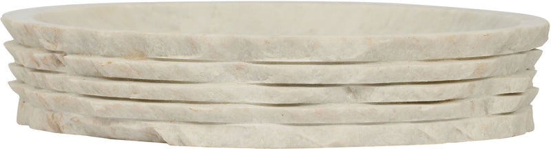 Genuine marble bowl, creamy white with layered banded sides and smooth rim
