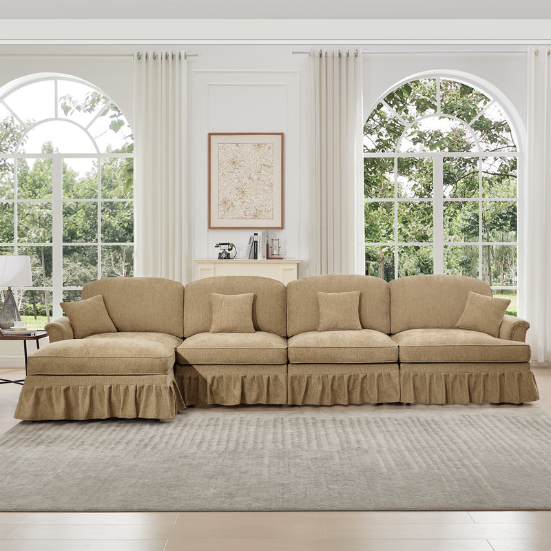 Modular L-Shaped Chenille Sectional Sofa - Light Coffee Chenille