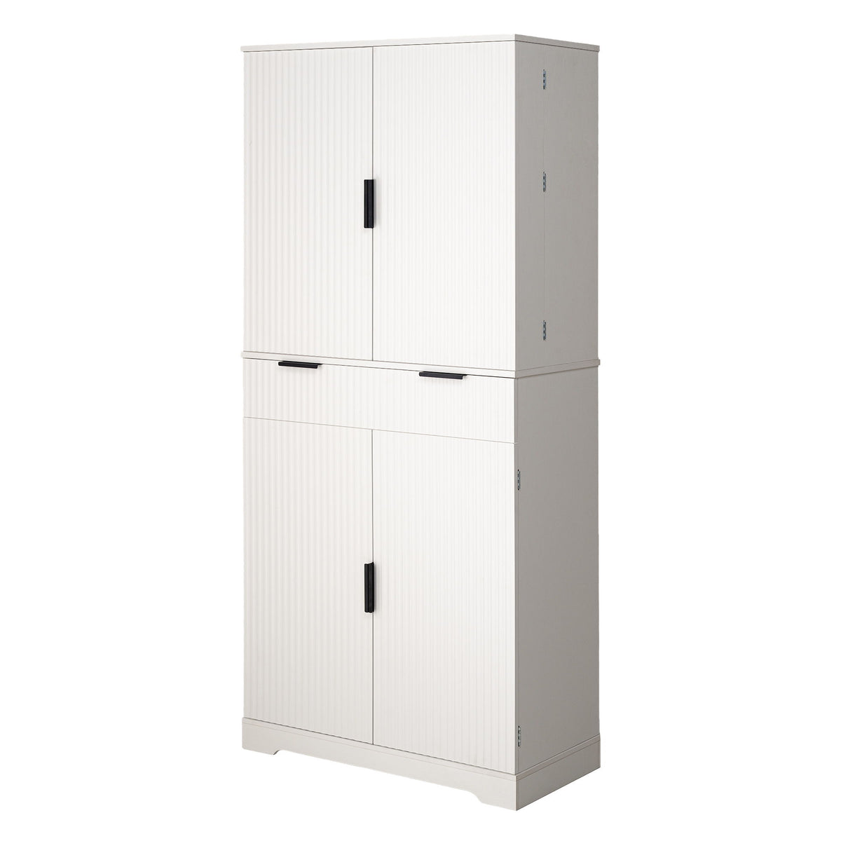 Fluted Kitchen Pantry Cabinet With 3 Keyboard Drawers & 6 Adjustable Door Shelves