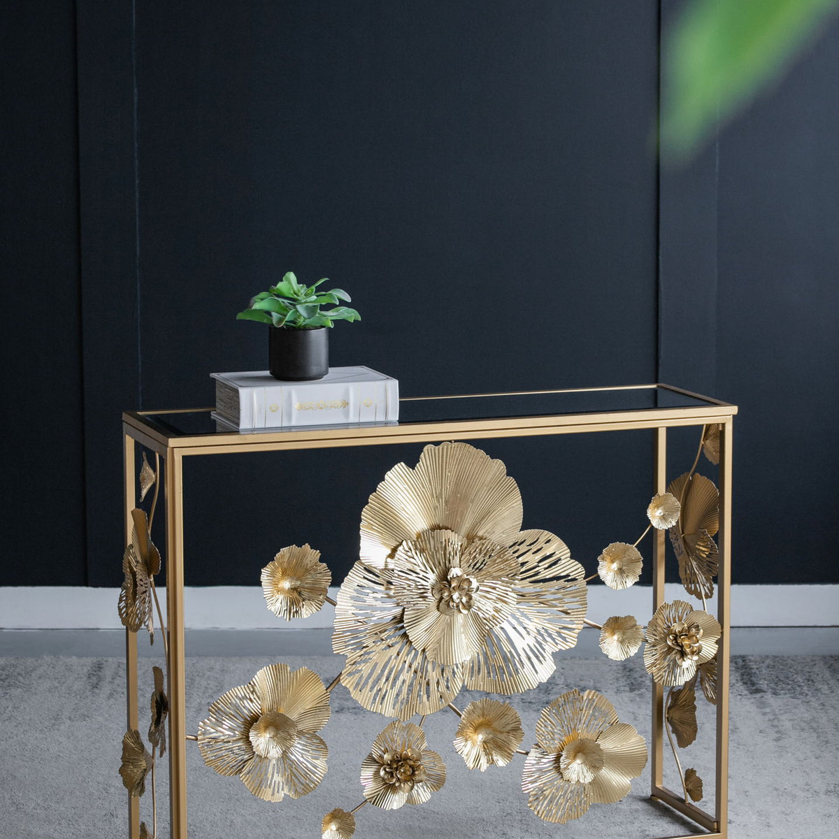 Console Table With Mirrored Glass Top, Modern Entryway Table For Living Room Foyer Entryway - Gold