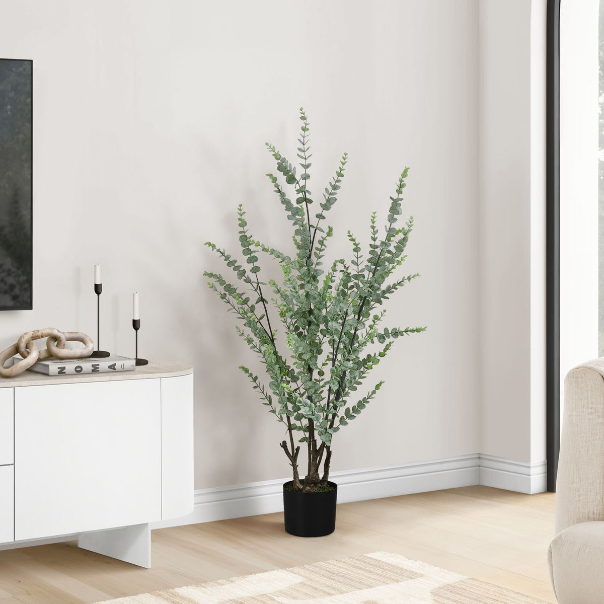 44" Tall, Artificial Plant, Eucalyptus Tree, Indoor, Faux, Fake, Floor, Greenery, Potted, Real Touch, Decorative - Green / Black