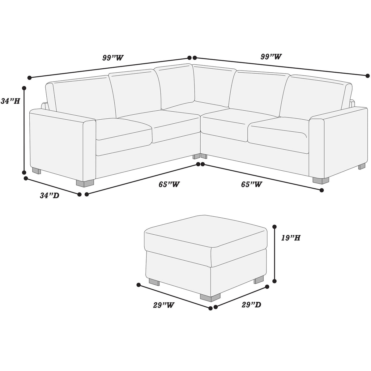 Modern Sectional Set With Cocktail Ottoman