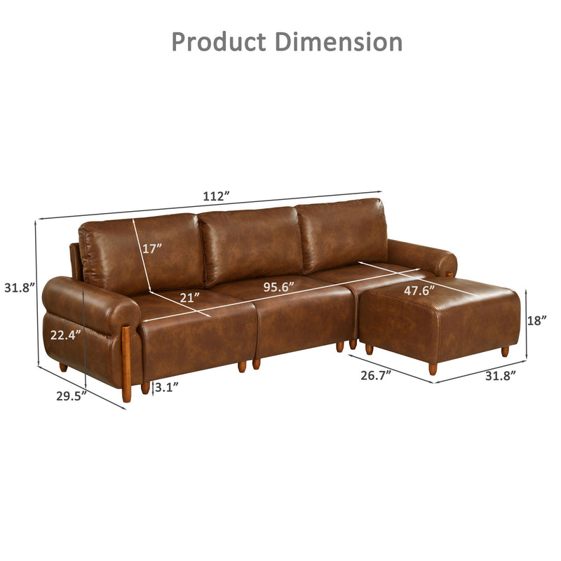 Dark brown modular sectional sofa with chaise ottoman and tufted back cushions