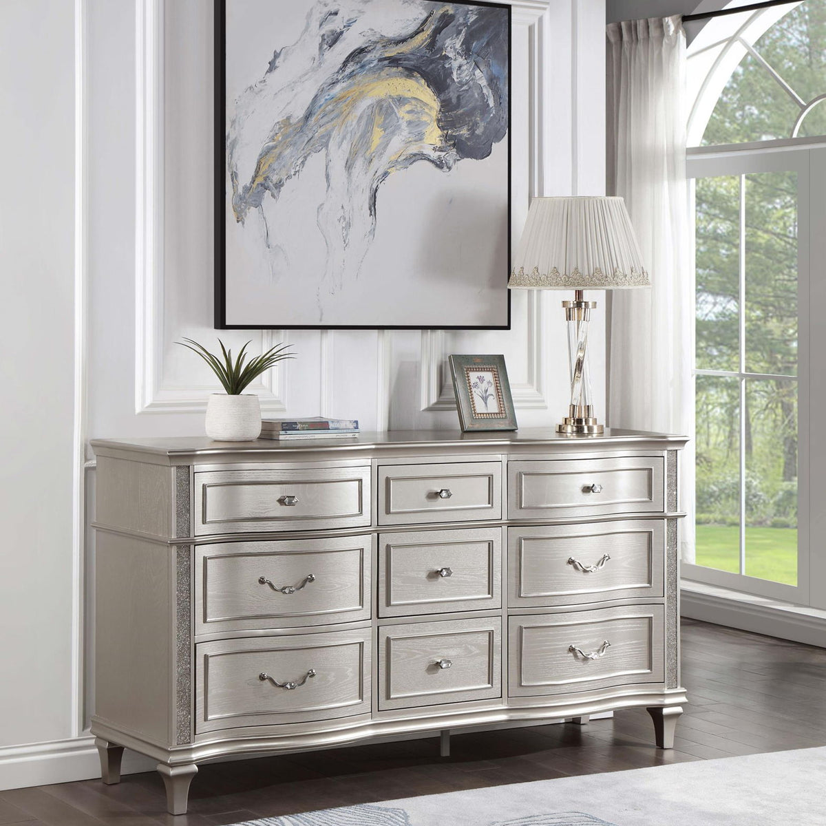 Evangeline 9-drawer Dresser Silver Oak