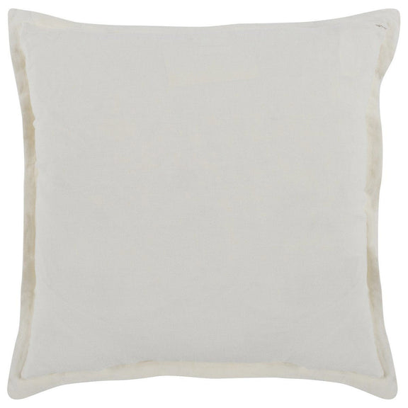 Square ivory pillow front with linen-like texture and overlocked edges
