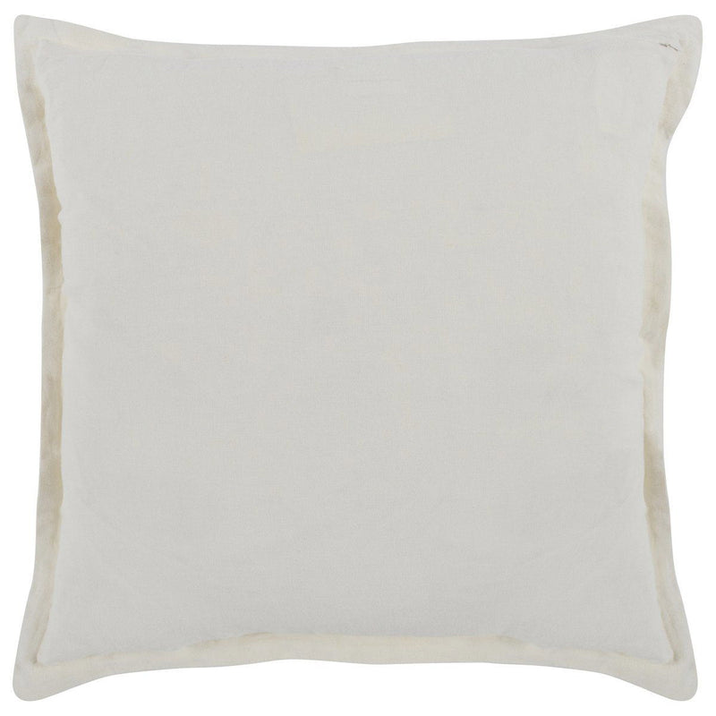 Square ivory pillow front with linen-like texture and overlocked edges