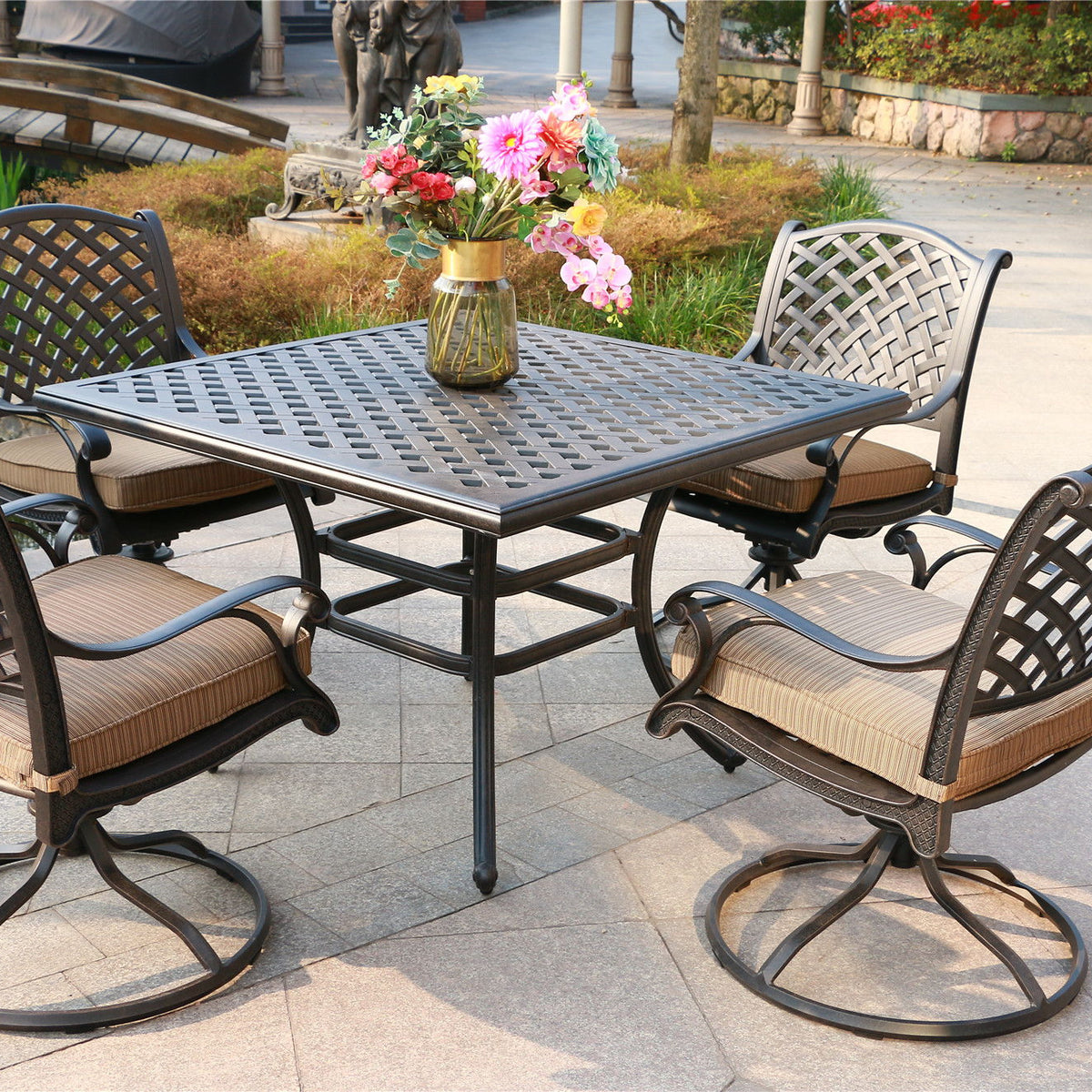 Square 4 Person 43.19" Long Aluminum Dining Set With Cushions
