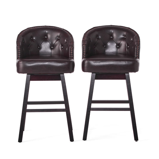 Mellifluous - 360 Degree Swivel Bar Stool With Stunning Nailhead Trim, (Set of 2)