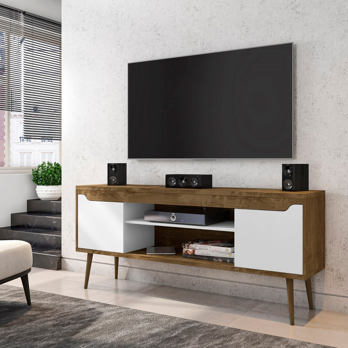 Manhattan Bradley - TV Stand With Rustic Brown Base