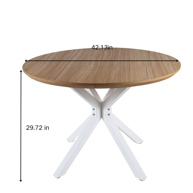 Round pedestal table, 42.13 in diameter, light oak-look top with white tripod base