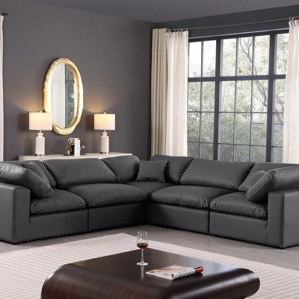 Comfy - 5 Piece Faux Leather Modular Corner Sectional