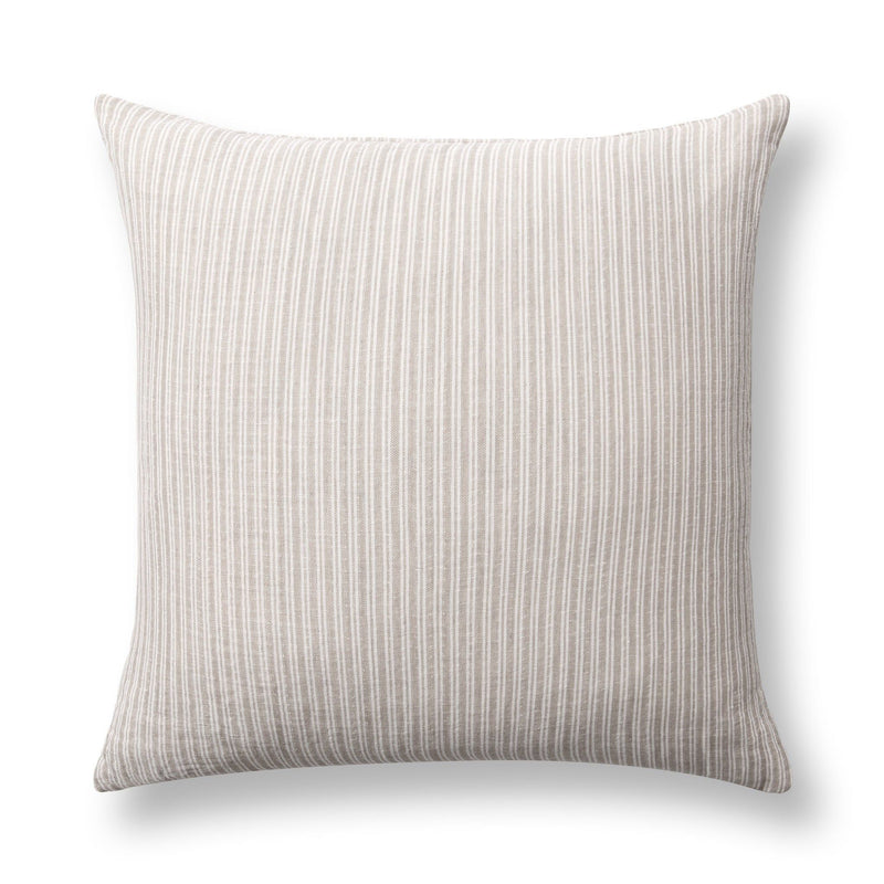 Natural beige striped square throw pillow with vertical stripe pattern