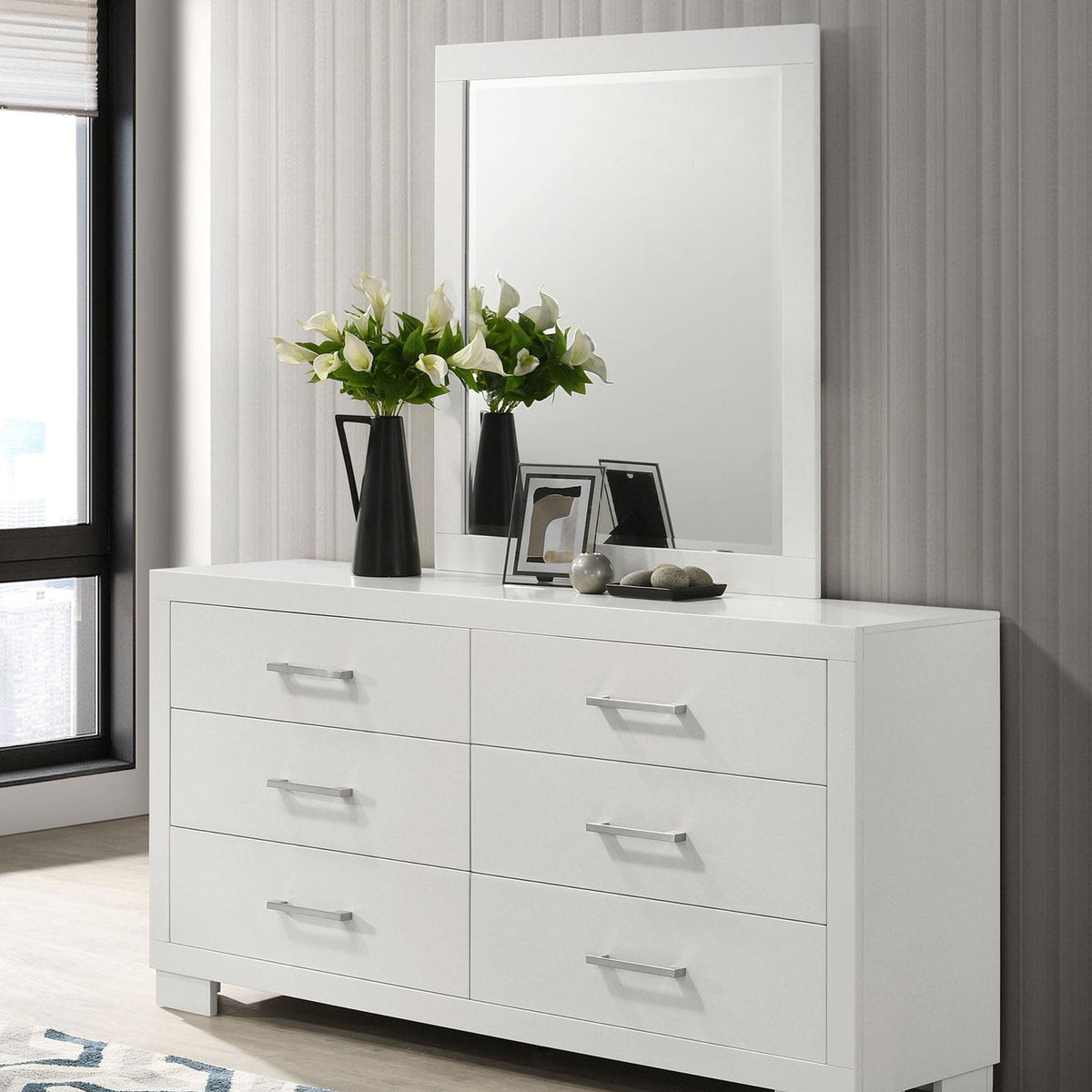 Jessica 6-drawer Dresser with Mirror Snow White
