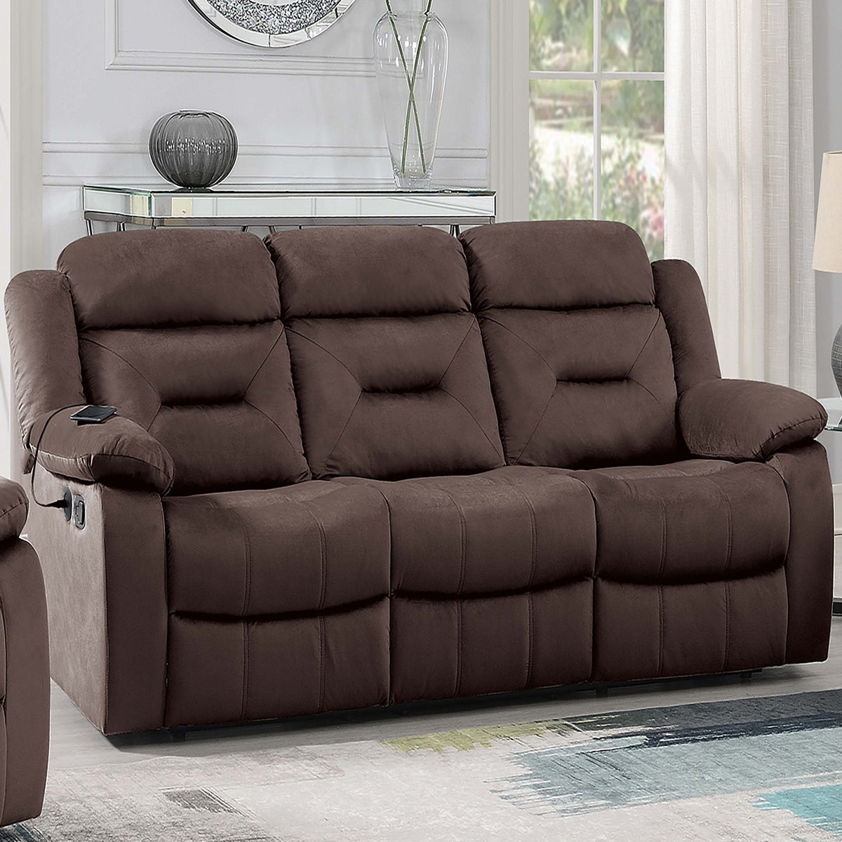 Contemporary Living Room Set With Pillow Arms And Headrest Support
