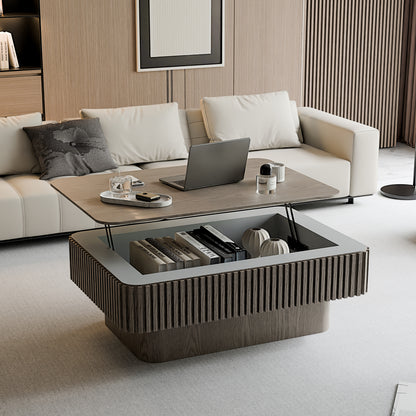 Lift-Top Coffee Table Fluted Hidden Storage Gray 38.6-inch
