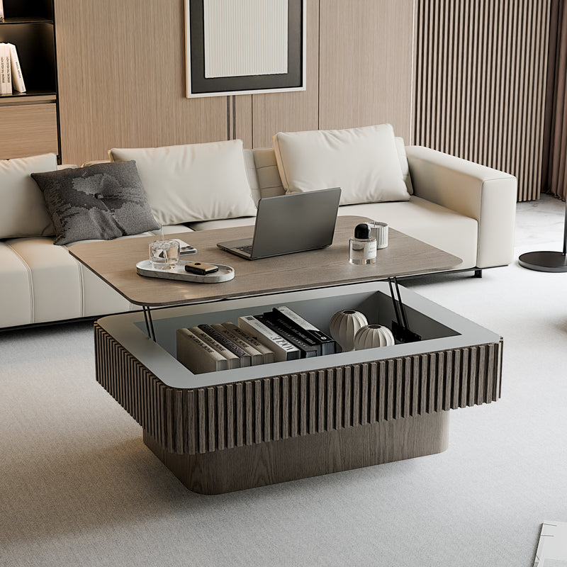 Lift-Top Coffee Table Fluted Hidden Storage Gray 38.6-inch