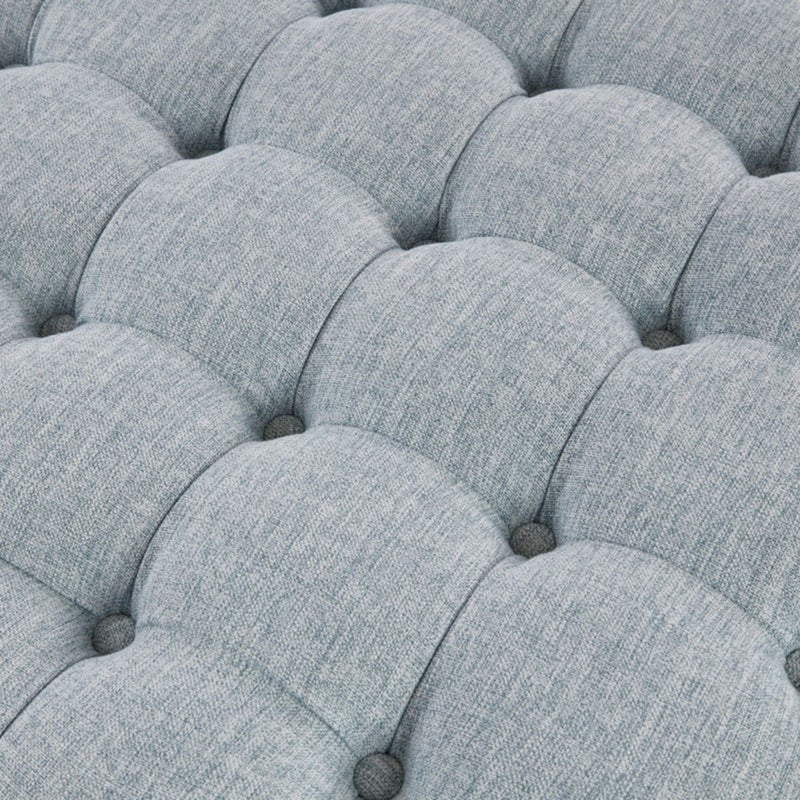 Skirted Tufted Round Ottoman With Button Top - Gray
