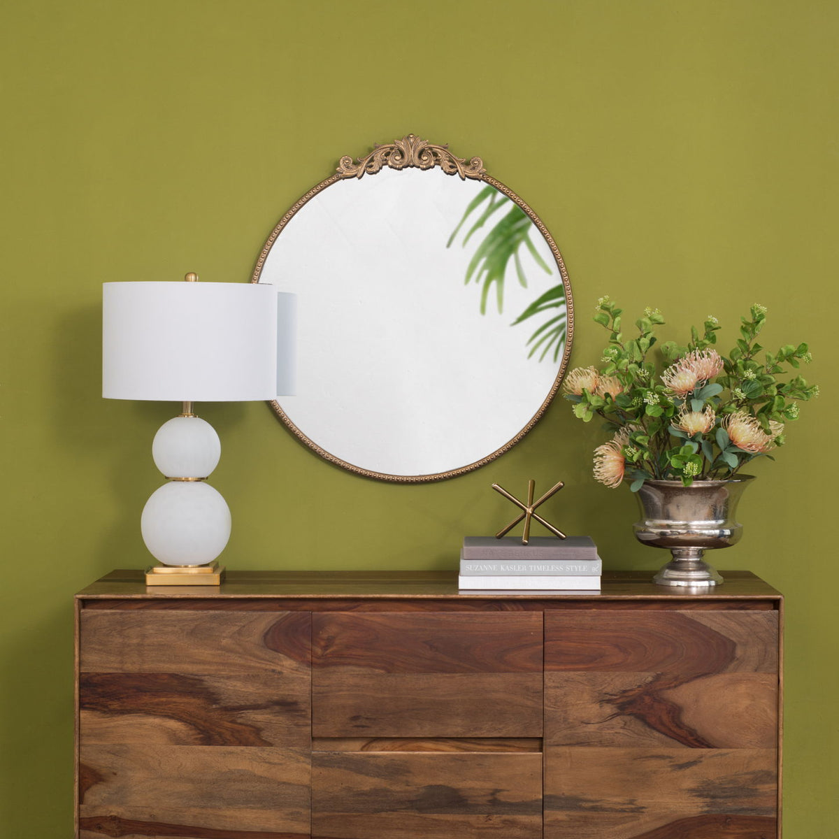 Classic Design Mirror With Baroque Inspired Frame For Bathroom, Entryway Console Lean Against Wall