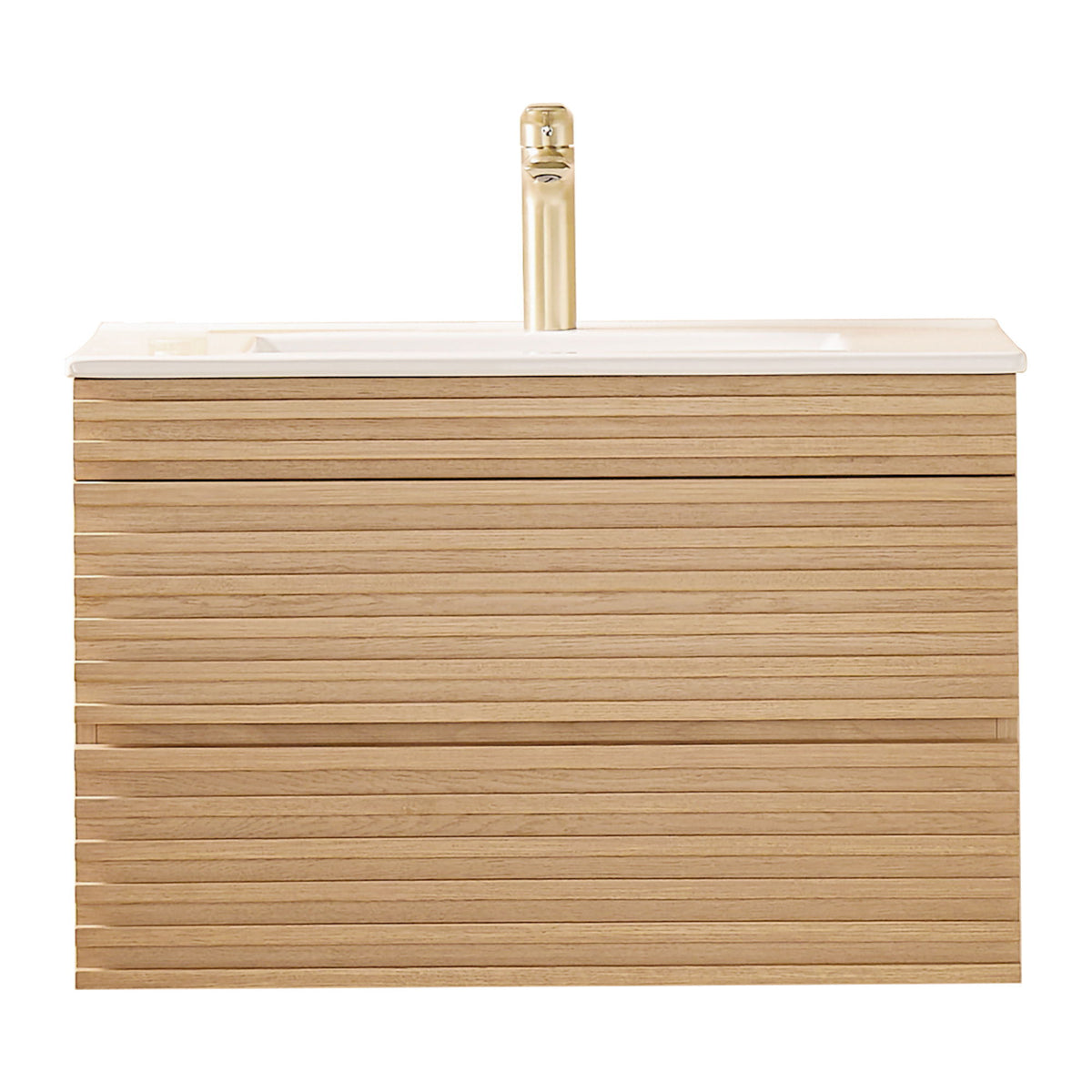 Wall Mounted & Floating Single Vanity With Ceramic Sink - Natural Walnut