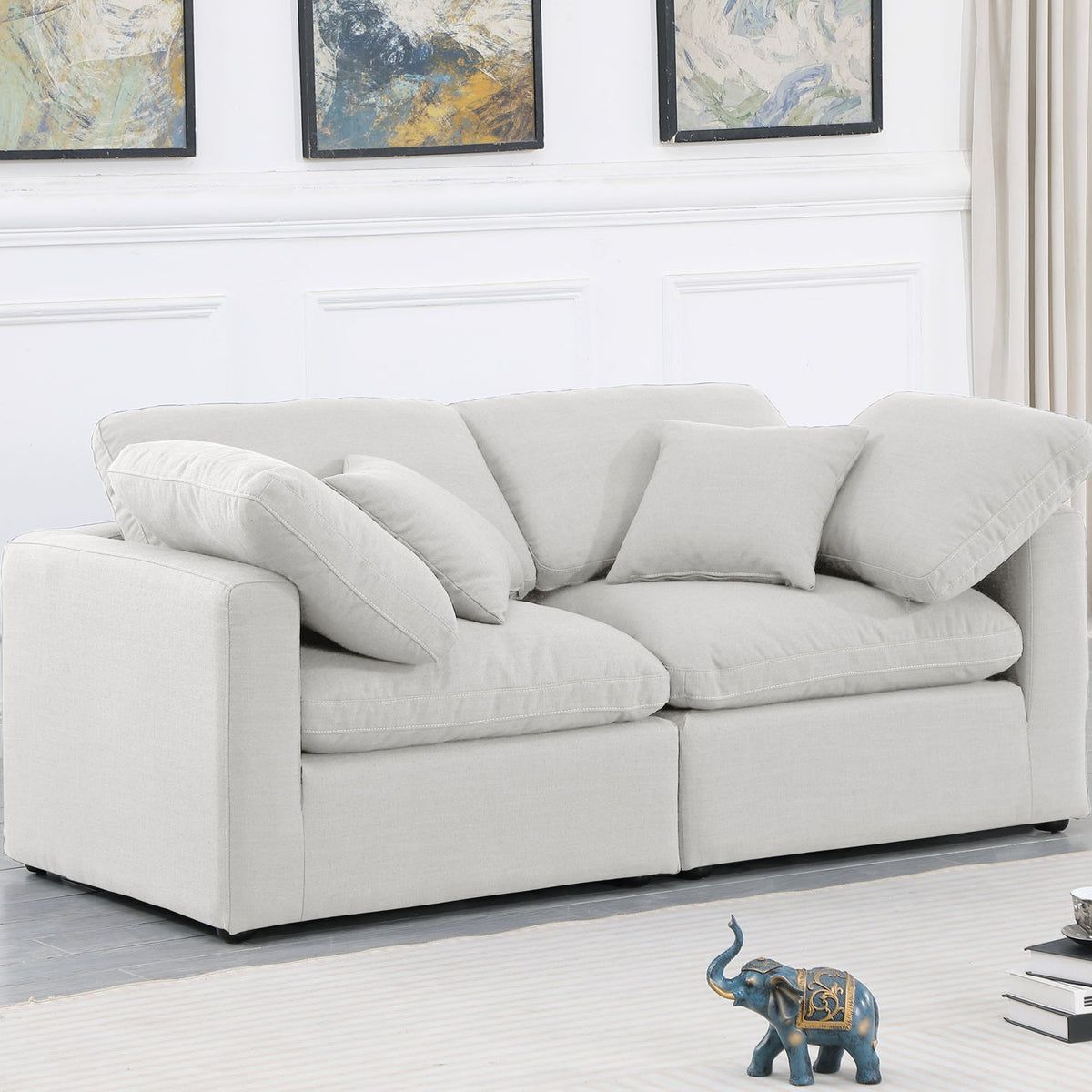 Indulge - Linen 2 Piece Modular Sofa - White