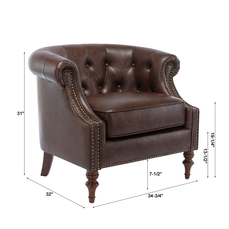 Ophelia - Button Tufted Accent Chair - Brown