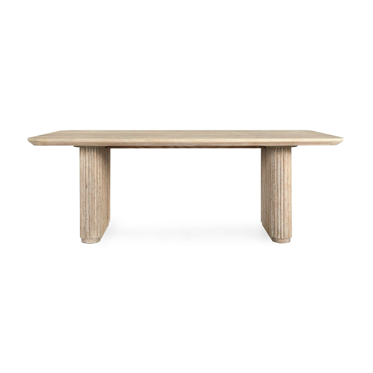 Light brown oak dining table with 84-inch rectangular top