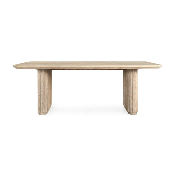 Light brown oak dining table with 84-inch rectangular top