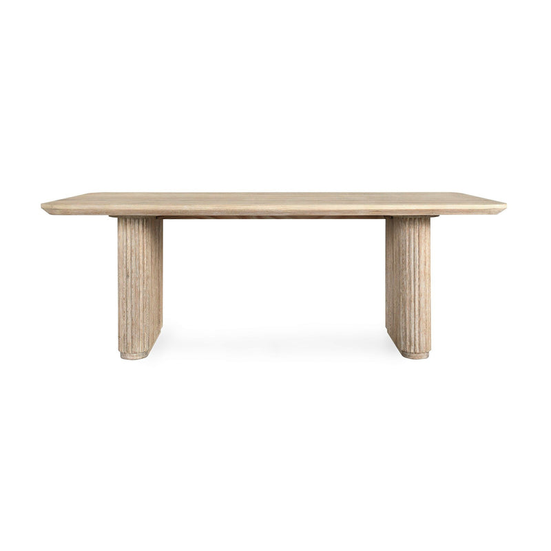 Light brown oak dining table with 84-inch rectangular top