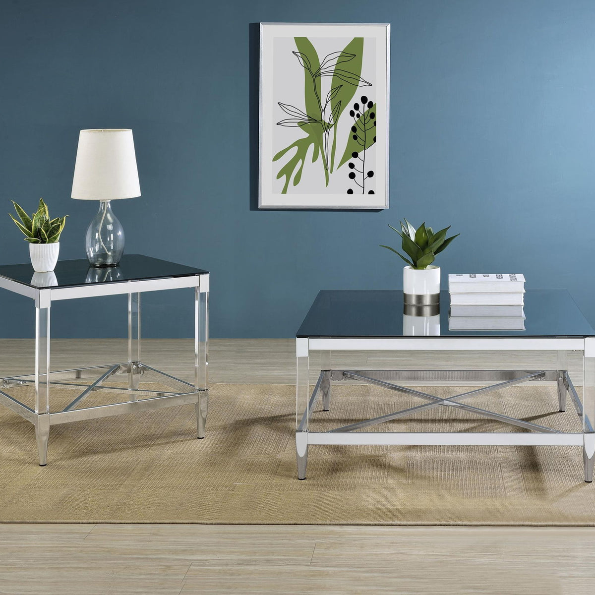 Lindley 2-piece Square Coffee and End Table Set Chrome
