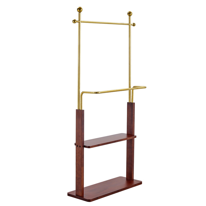 Hanger Double Layer Coat Rack With Solid Wood Partition - Gold / Walnut