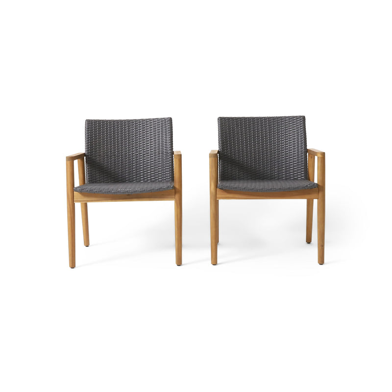 Tranquilize - Outdoor Wooden Club Chair With Woven Wicker Seat And Back (Set of 2) - Light Brown