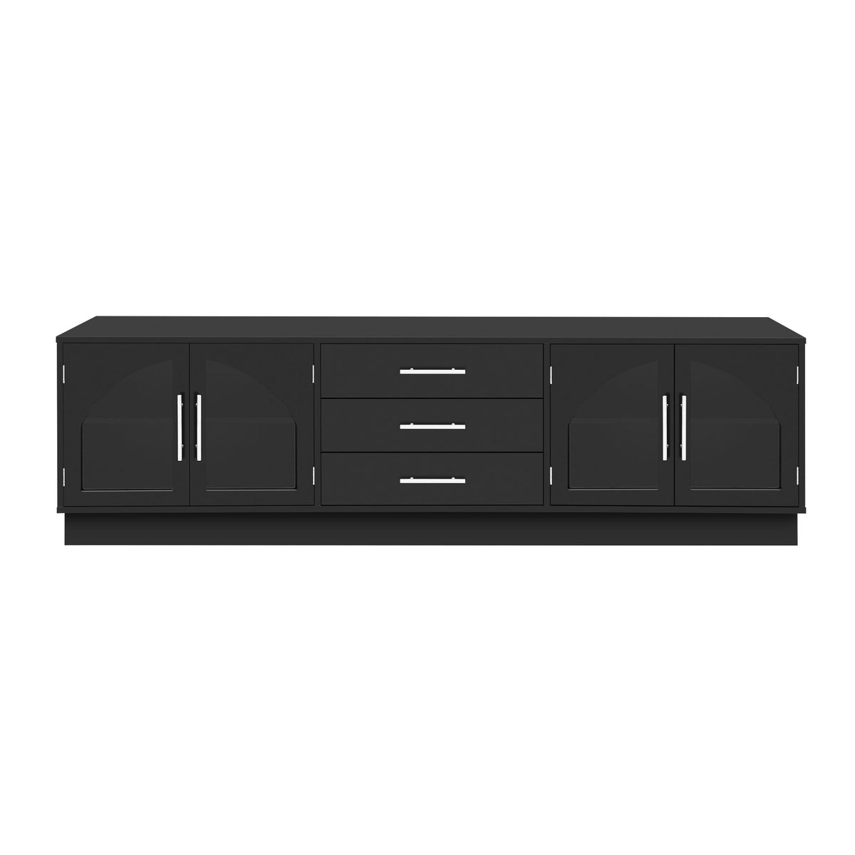 Black modern TV stand cabinet with two side doors and three drawer fronts