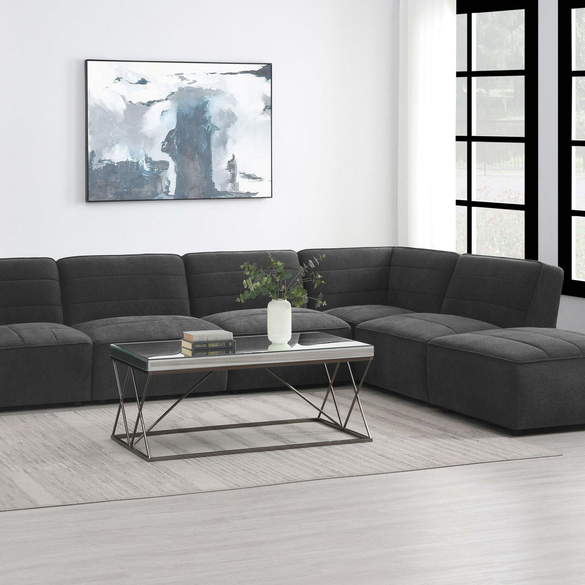 Sunny 6-piece Upholstered Modular Sectional Sofa Charcoal