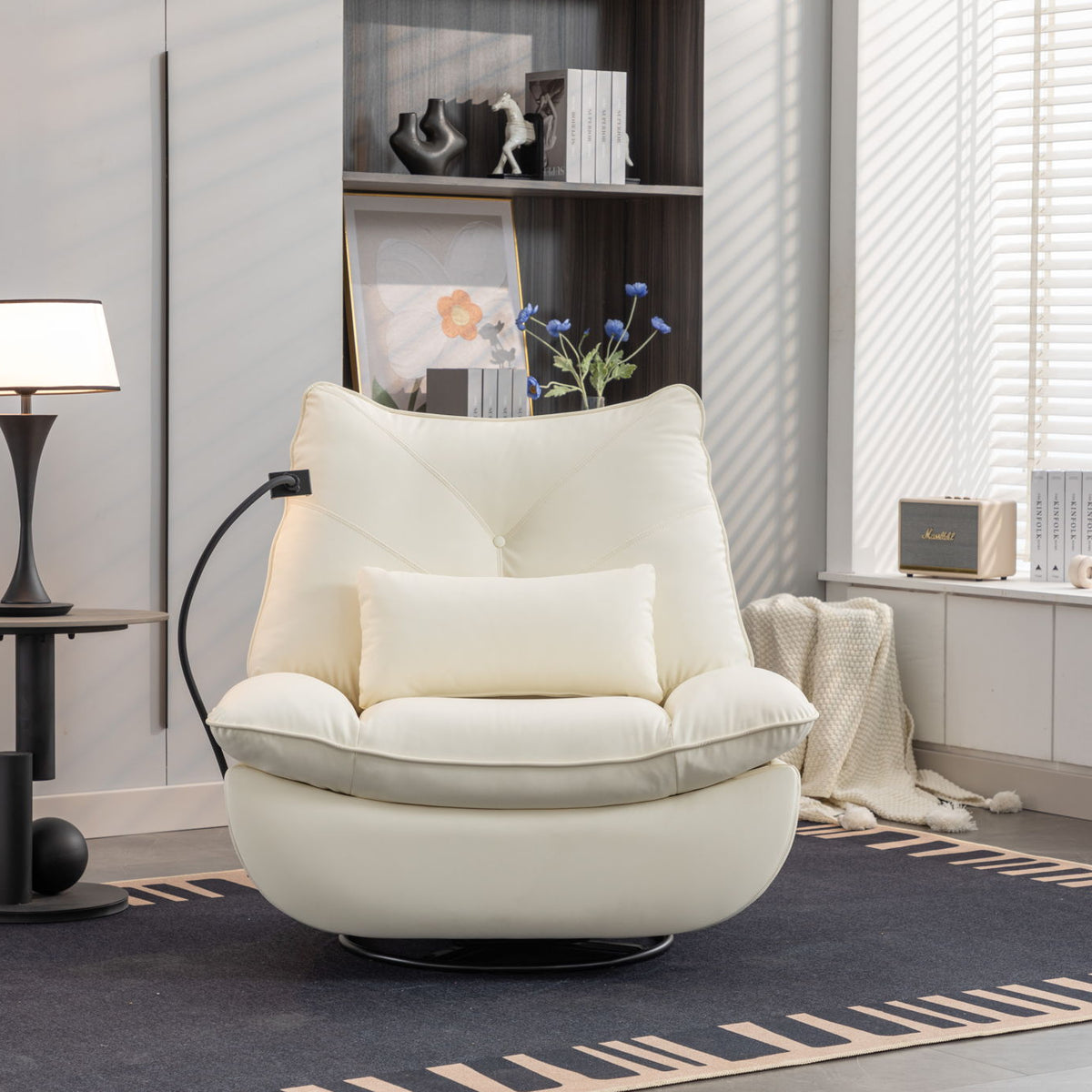 270 Swivel Glider Recliner Chair, Power Recliner Rocking Chair, USB Port Charge For Nursery Chair With Atmosphere Lamp For Living Room Bedroom Apartment