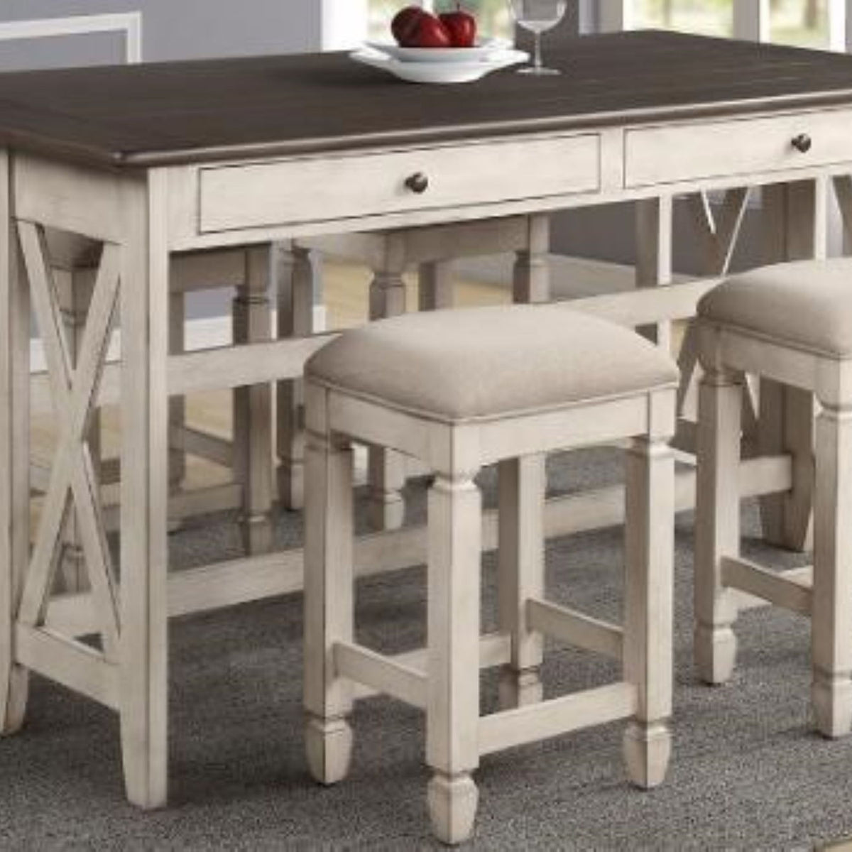 Drop Leaf Table With 4 Stools - Antique White