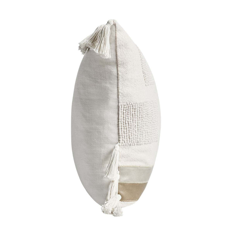 Packer ivory textured pillow with tassels along the edges