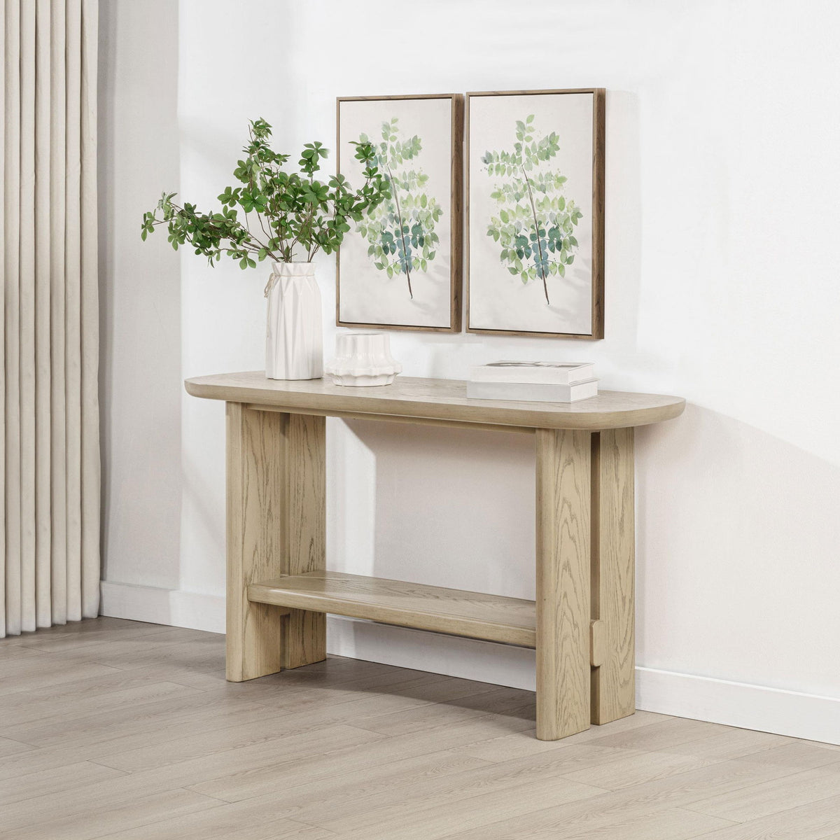 Kailani Coastal Sofa Console Table with Shelf Beige Oak