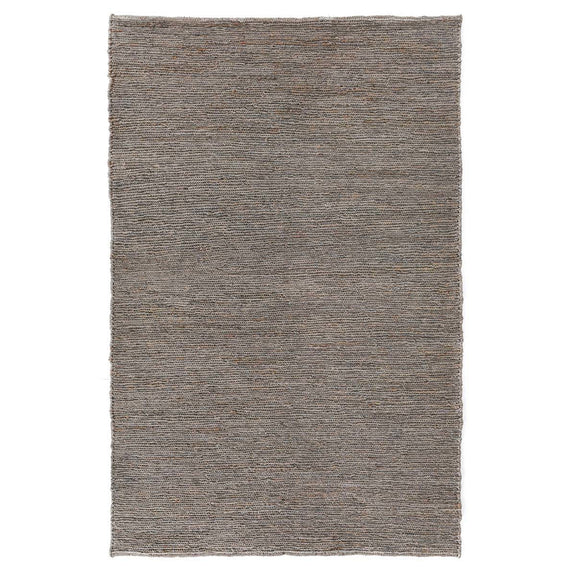 Gray jute area rug with fine flat weave texture and short fringed border