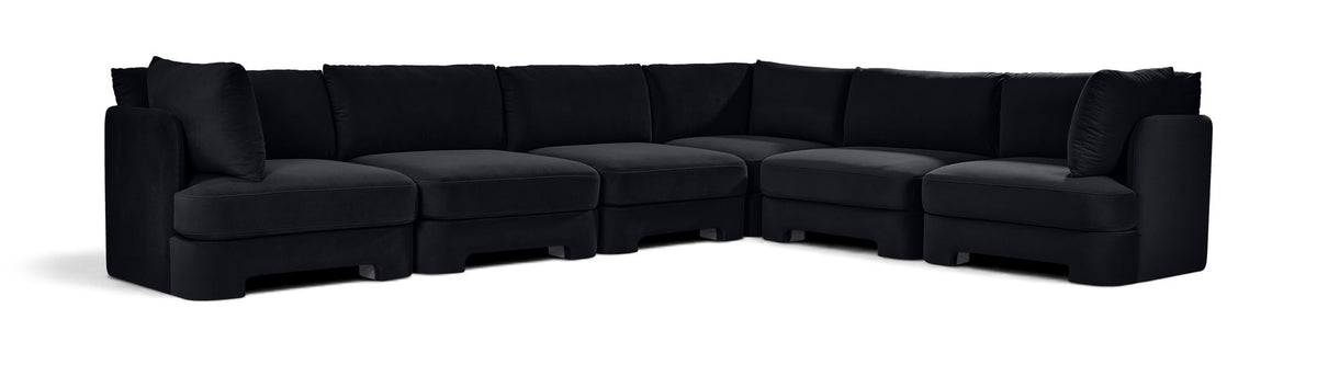 Hammond black velvet corner sectional sofa, 6-piece set with thick seat and back cushions