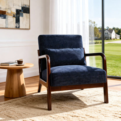 Mid Century Modern Armchair, Accent Chair with Solid Wood Frame and Detachable Lumbar Pillow for Living Room, Bedroom, Office, Antique Blue, Mid-Century Modern