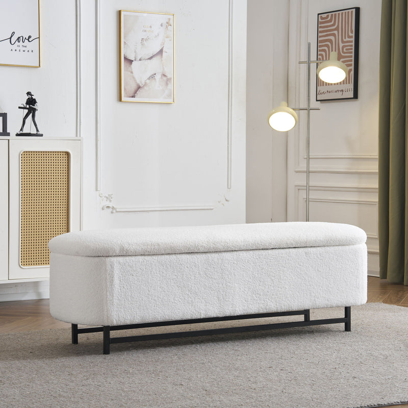 Modern Elegant Ottoman With Spacious Storage Function With Metal Feet - White / Black